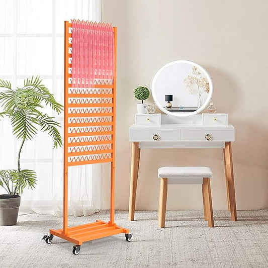 Braiding Hair Rack 300 Pegs Metal Hair Extension Holder 2-Sided Adjustable Hair Braid Tools Hair Separator Stand with Wheels Tangerine Yellow Standing Braid Rack for Hair Stylist
