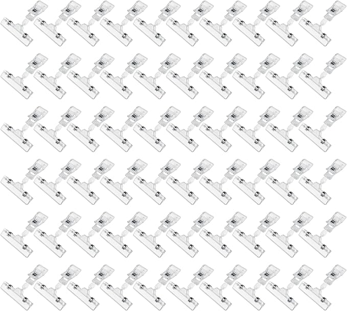 Clear Sign Clips on Merchandise Display 60 Pack Plastic Label Pop Clips on Sign Holder Shelf Double Sided Swivel Price Tag Clips on Clothing Rack Signs Rotatable Menu Clips for Sale Retail Display