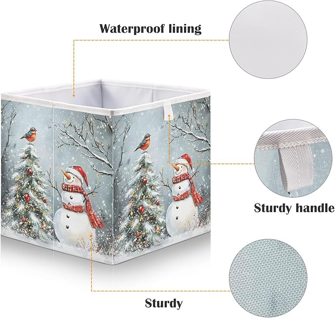 Bolaz Snowman and Christmas Tree Closet Organizers Storage Cubes Storage Bins Shelf Baskets Containers for Home Room Office,Square
