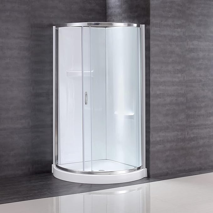 OVE Decors Breeze 34 in. Corner Shower Clear Sliding Door with Walls and Base in Chrome Finish