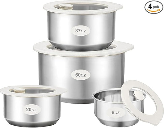 Urban Green Stainless Steel Food Containers with Glass Lid, Airtight Leakproof Stainless Steel Storage Containers in set of 4, Round Shape, Microwave Safe, 100% Plastic Free