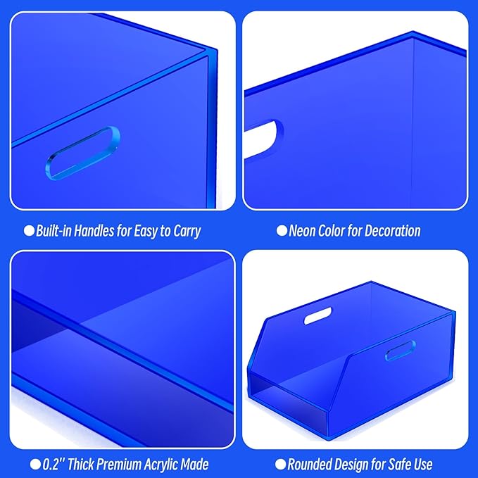 Gelite Stackable Storage Bins Open Front Organizer Bins with Handles Acrylic Storage Container for Pantry Kitchen Cabinet Bathroom Closet Office Organization, 15.4x11.4x6.7'', Navy Blue