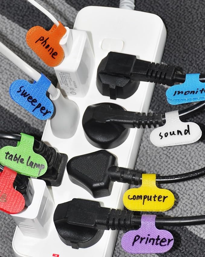 32 Pcs Cable Labels, Multi-Color Write On Cord Label, Wire Labels, Cable Tags, Wire Tags for Electronics, Computers Cable Management and Identification, Assorted Colors, 1.2" x 0.63"