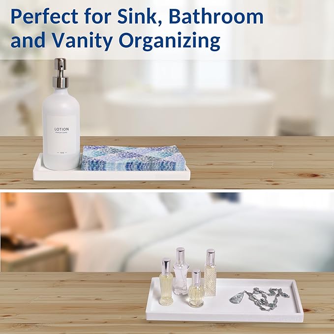 Countertop and Vanity Tray - 2 PC Large 11.7" Silicone Bathroom Trays, Counter Organizer, Dish Soap Sponge Holder Kitchen Sink Tray Organizer, Sink Caddy Toothbrush Key Kitchen Soap Trays