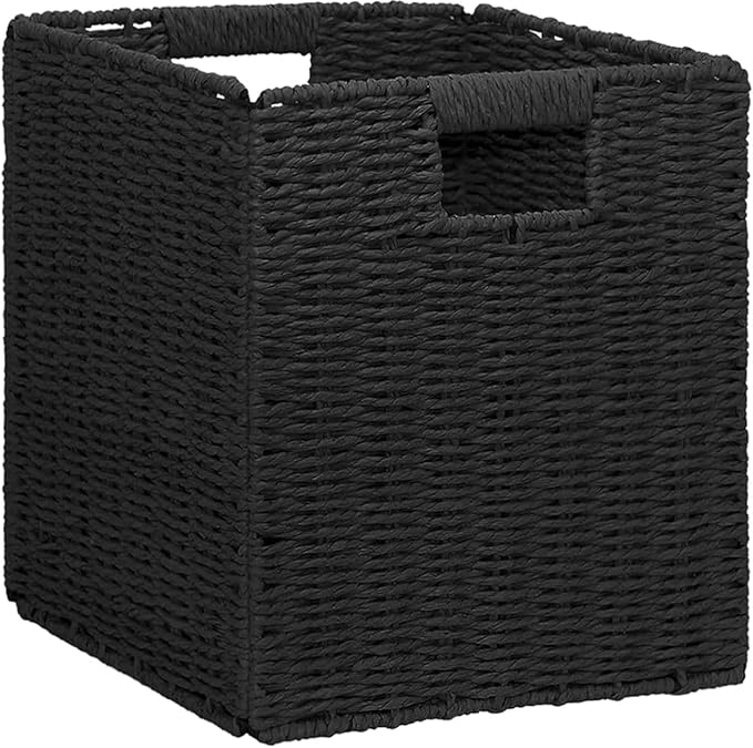 10.5x10.5'' Set of 5 Cube Storage Baskets, Natural Black Paper Rope Multipurpose Collapsible Organizers, Woven Laundry Totes for Laundry, Storage Cubes,Wicker Baskets Laundry Organizer Totes for Home