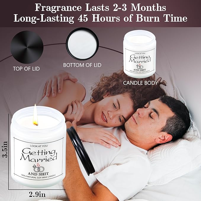 Funny Wedding Gifts, Bridal Shower Gift for Bride, Couple Engagement Gifts for Women, Bride to Be, Just Married, 9oz Lavender Scented Candle - Newly Wed Mr and Mrs Gift for The Couple