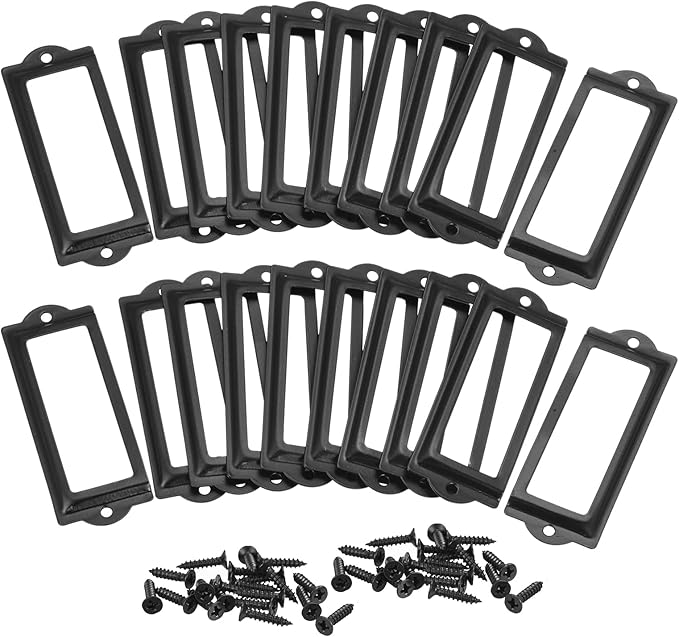 uxcell Metal Label Holders, 82x30mm 60pcs File Name Card Tag Label Holder Frame for Office Library Drawer Cabinet Shelves, Black