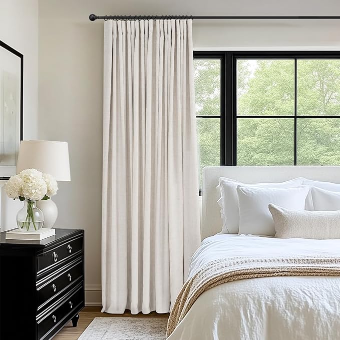 INOVADAY 100% Blackout Curtains for Sliding Glass Doors, 102 Inch Extra Wide Sliding Door Curtains, Clip Rings Linen Drapes, Thermal Insulated Room Darkening for Living Room, 1 Panel - Beige, W102xL84