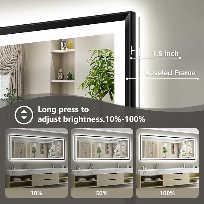 88x38 Black Framed LED Bathroom Mirror with Lights, Backlit and Front Light, Lighted Bathroom Vanity Mirror for Wall Dimmable Anti-Fog Memory Tempered Glass Horizontal/Vertical