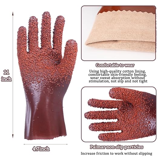6 Pairs Heavy Duty Sewer Gloves | PVC Coated Abrasion Resistant Work Gloves for Drain Cleaning & Plumbing | Oil & Chemical Resistant, Non-Slip Grip