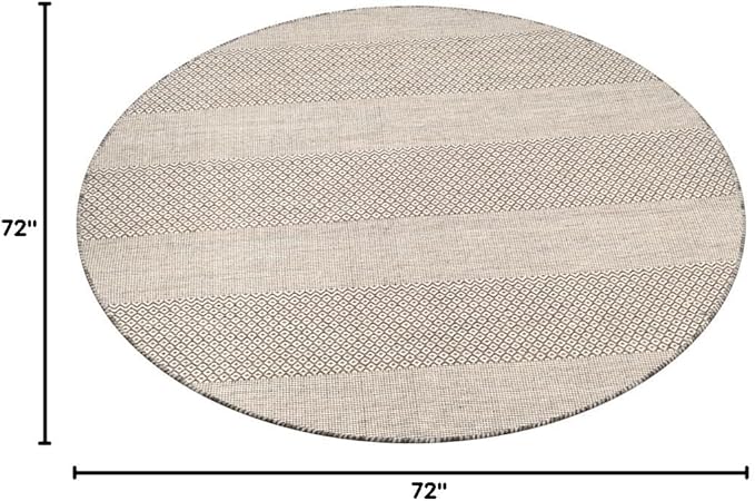 SAFAVIEH Montauk Collection Area Rug - 6' Round, Ivory & Anthracite, Handmade Flat Weave Boho Farmhouse Cotton Tassel Fringe, Ideal for High Traffic Areas in Living Room, Bedroom (MTK330N)