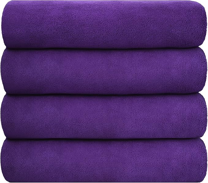 Bath Towel, Microfiber Bath Towels Set 4 Pack (30" x 60") - Large Size, Extra Absorbent, Quick Drying, Multipurpose as Fitness Towel, Sports Towels, Yoga Towel, Violet