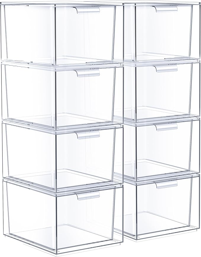 Sorbus Stackable Acrylic Drawers - Clear Make Up Organizers for Vanity - 8 Plastic Storage Bins for Room Decor, Bathroom Organization and Storage, Office Supplies, Makeup Drawer Organizer, Undersink