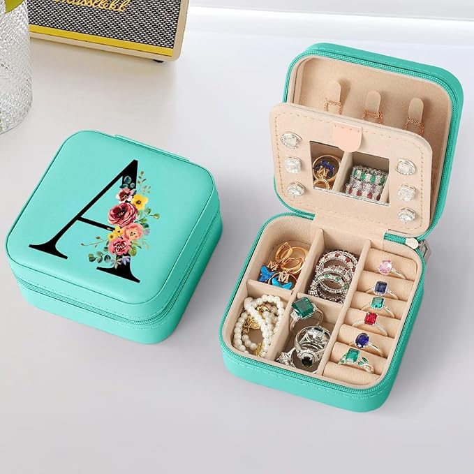 Parima Gifts for Women - Teen Girl Gift, Small Jewelry Case for Girl, Jewelry Box for Teenage Girls, Birthday Gift, Personalized Gifts - Letter A, Blue