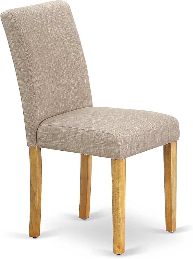 East West Furniture 1NDAB5-OAK-04 5 Piece Dining Set Includes a Rectangle Dining Room Table with Dropleaf and 4 Light Tan Linen Fabric Upholstered Parson Chairs, 30x48 Inch, Oak