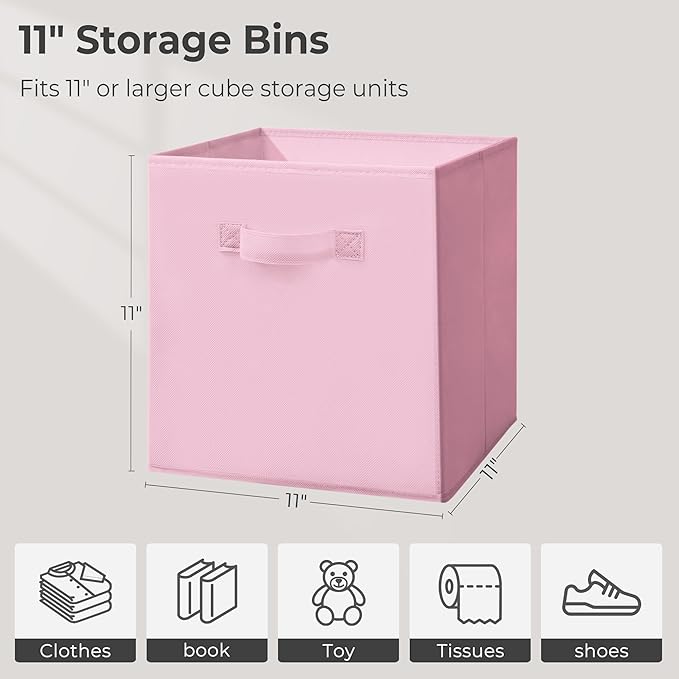 11x11 Storage Bins, Set of 4 Storage Cubes, Collapsible Cube Storage Box, Fabric Closet Organizers with Handles for Home, Office, Closet Shelf Cabinet, Bookcase, Multi-Color