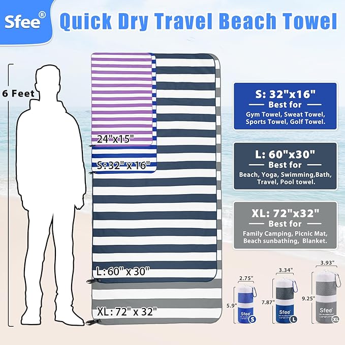 2 in 1 Microfiber Beach Towel, Quick Dry Towel Camping Towel Travel Towel Super Absorbent Compact Lightweight Sports Gym Towels Set for Beach, Gym, Hiking, Pool, Backpacking, Bath, Yoga