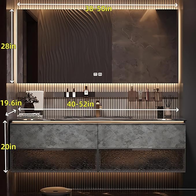 44in Luxury Bathroom Vanities - Bathroom Vanity with Sink, Wall-Mounted Storage with 2 Large Side Cabinets Intelligent Defogging & Led Lights | Multi-Layer Solid Wood