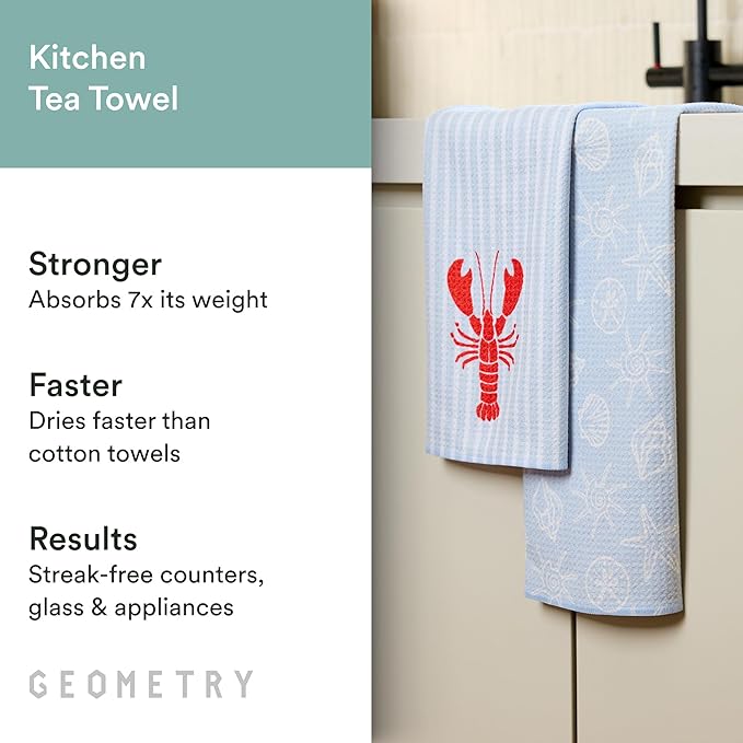 Tea Towels – Spring & Summer Collection – Quick-Dry, Ultra-Absorbent, Reusable Microfiber Kitchen Towels for Drying & Cleaning - Lobster Bay - 2 Pack