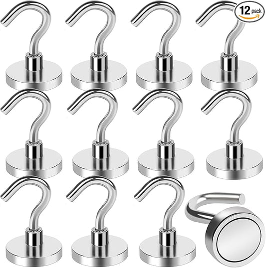 LOVIMAG Magnetic Hooks for Cruise Cabins, 50lbs Magnetic Hooks for Classroom, Strong Magnets with Hooks for Hanging, Neodymium Magnet Hooks for Fridge, Ceiling, Locker, Camper, Travel-12 Pcs