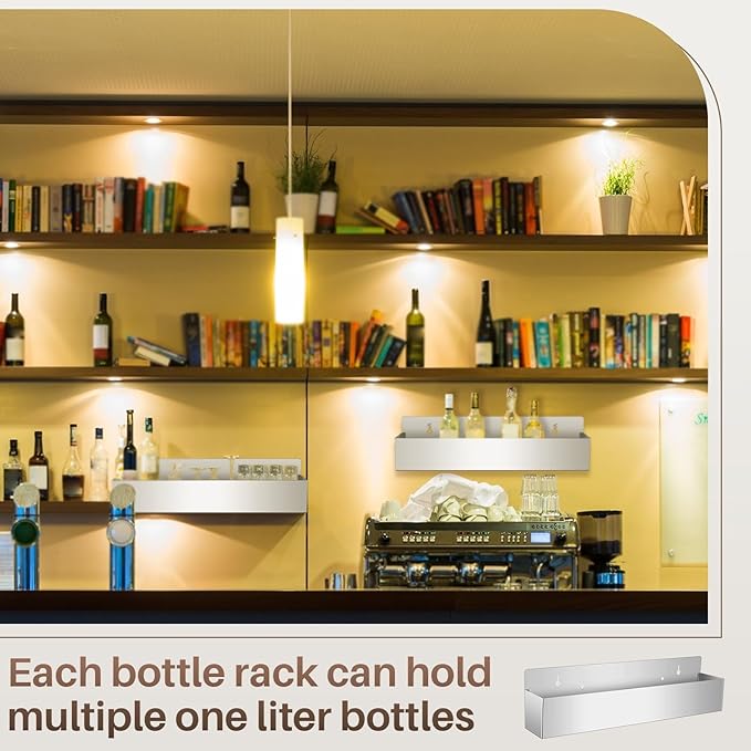 2 Pieces 22 Inch Single Speed Rail Stainless Steel Liquor Bottle Holder Wall Mounted Spray Bottle Rack Drink Rail Shelf for Bars, Silver
