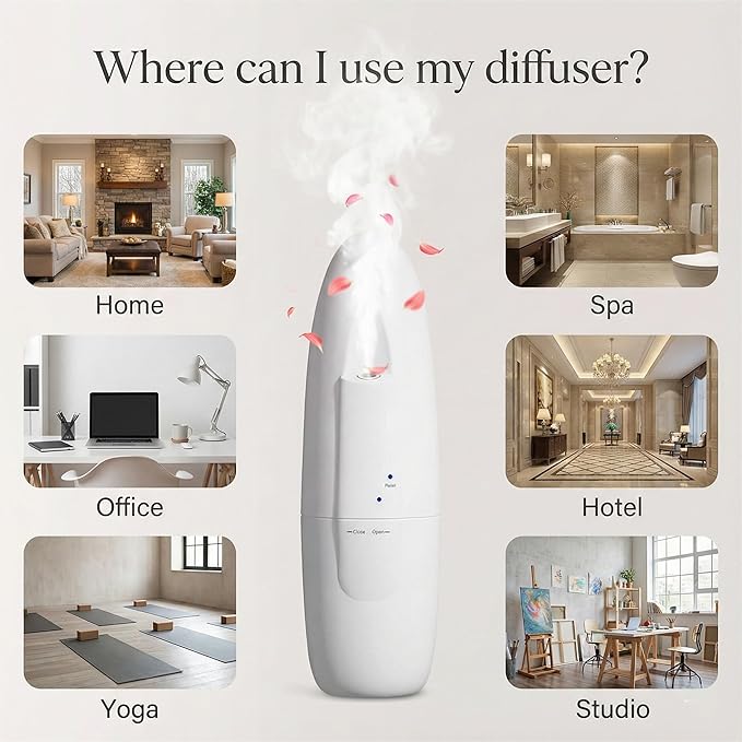 Plug in No Water Need Scent Diffuser,Coverage up to 500 SqFt Waterless Essential Oil Diffuser -in Cold Air Aroma Diffuser, Home Scenting for Office & Bedroom, Easy Waterless Diffuser