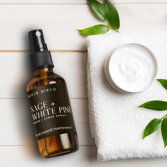 Luxury Linen & Room Spray — Sage + White Pine, Handmade, 4oz Amber Glass