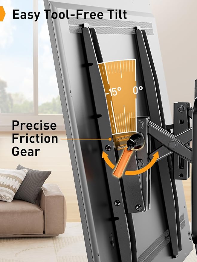 Perlegear Advanced Tilt TV Wall Mount, Pre-Assembled Tv Mount for Most 42-90 inch TVs up to 150 lbs, 6-inch Arm Extension, 15° Full Tilt, Fits 24″/16″ Wood Studs, Max VESA 600x400mm