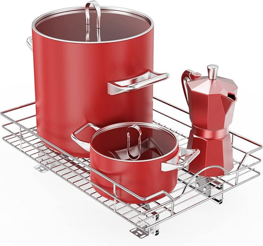 LOVMOR Pull Out Cabinet Organizer and Storage 14" W x 18" D, Slide Out Shelves for Kitchen Cabinets