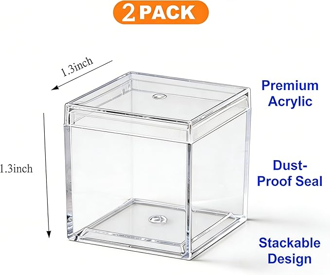KissYou Small Acrylic Box Clear Candy Boxes with Lid Acrylic Square Cube 4 Pieces Display Case Transparent Jewelry Storage Box Party Decorative Boxes