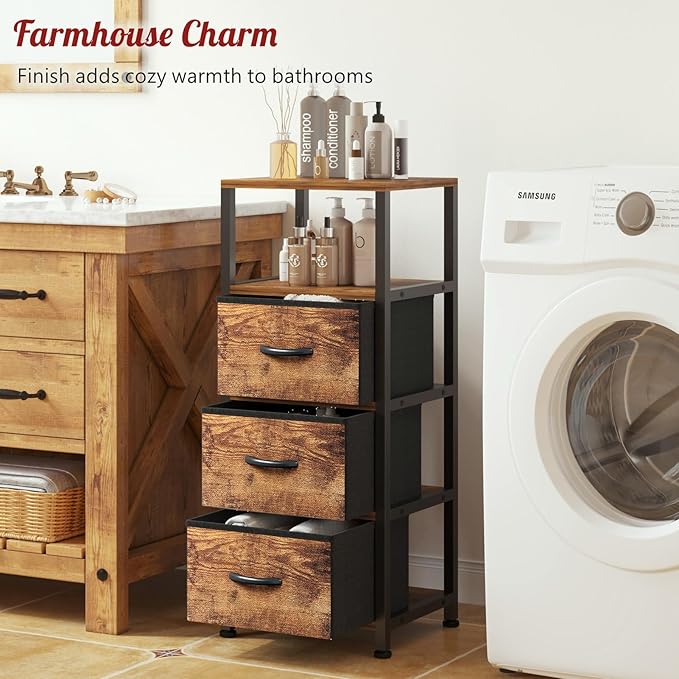 4-Tier Bathroom Floor Cabinet - Free-Standing Corner Storage Organizer, Rustic Brown Narrow Bathroom Storage Cabinet for Living Room, Bathroom