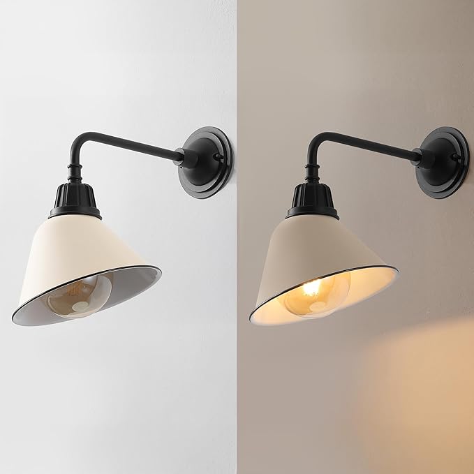 JONATHAN Y JYL7612J Croydon 9.63" 1-Light Farmhouse Industrial Indoor/Outdoor Iron LED Gooseneck Arm Outdoor Sconce for Entryway Lobby Kitchen Bathroom Bedroom Living Room Hallway, Matte Almond