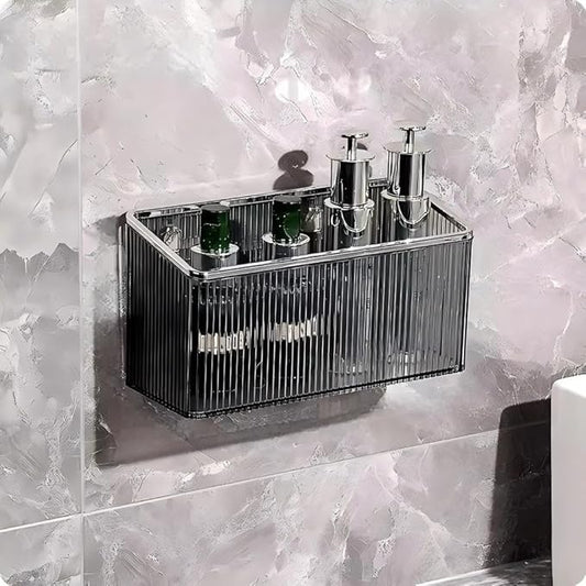 Adhesive Floating Wall Shelves – No Tools Needed for Installation | Perfect for Organizing Makeup, Toiletries & Home Accessories (GreyBody_SilverEdge_Large)
