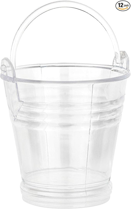Hammont Pail Shaped Acrylic Candy Boxes - 12 Pack - 2.16"x2.5"- Perfect for Weddings, Birthdays, Party Favors and Gifts | Designer Cute Clear Lucite Plastic Treat Containers