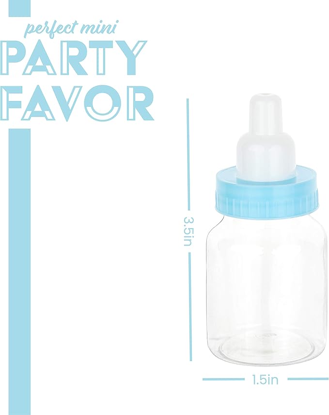 Hammont Blue Baby Boy Bottle Shaped Acrylic Candy Boxes - 36 Pack - 1.5"x3.5" - Perfect for Weddings, Birthdays, Party Favors and Gifts | Designer Cute Clear Lucite Plastic Treat Containers