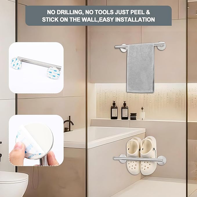 9 Inch Brushed Nickel Hand Towel Holders - Small Space Solutions Towel Rack for Bathroom&Kitchen, Stainless Steel Self Adhesive Bathroom Towel Bar, Towel Organizer Bathroom Hardware