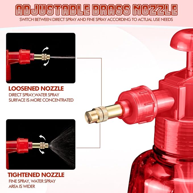 2 Pcs 1.5 Liter Misters Spray Pump Bottle with Full Neoprene Jacket and Built in Carrying Strap Garden Plant Mister Spray Bottle for Spring Personal Cooling Plants Watering (Red)