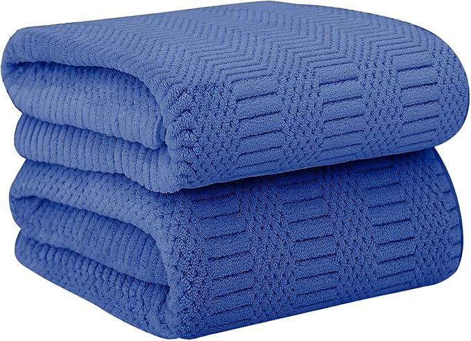 Microfiber Bath Towels, Large Bathroom Towel 2 Pack (30" x 60"), Oversized, Soft, Super Absorbent and Fast Drying, Multipurpose Use for Sport, Fitness, Yoga, Diamond Cross Grid Navy