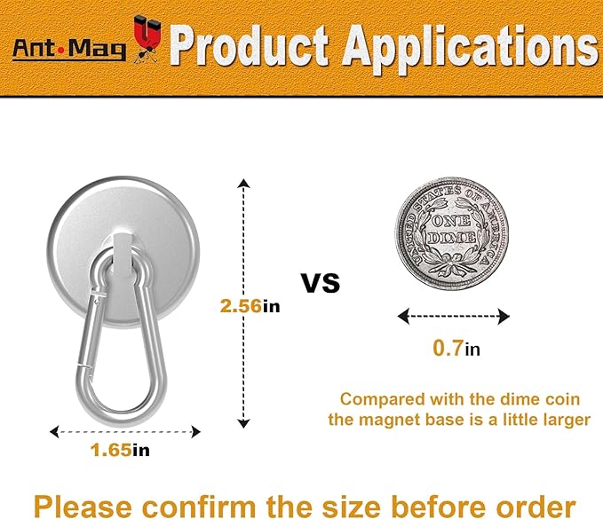 Ant Mag Magnet Hooks 160LBS with Suctions Heavy Duty Neodymium Magnet with Swivel Carabiner Snap Hook for Indoor/Outdoor Hanging Bag Kitchen Garage Cruise Ship (2 Pack)