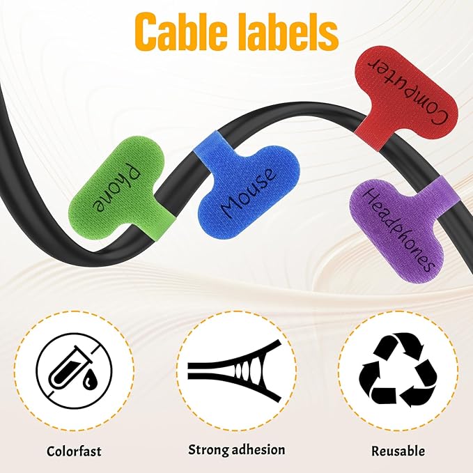 30Pcs Cable Cord Labels, Purpose Cable Tags Handwriting Reusable Wire Labels, Electronic Cable Identification Tags for Wire Management and Identification (Oval)