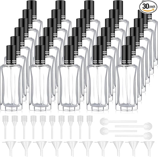Domensi 30 Pcs 10/20/30 ml Perfume Travel Refillable Bottles Glass Spray Bottle Perfume Atomizer for Cologne Dispenser Leak-proof Fragrance Bottles Atomizer Pump Bottle Kit (Black)