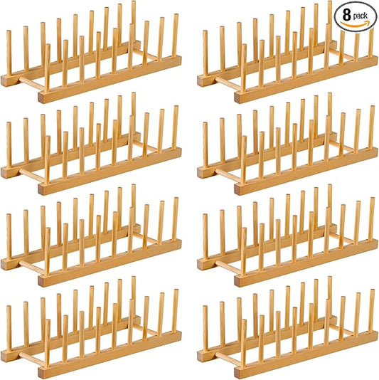 Thenshop 8 Pcs Wooden Plate Rack Organizer for Cabinet, 8 Slots Plate Drying Rack, Dish Organizer Holder, Pot Lid Stand, for Bowl Cup Cutting Board Kitchen Storage