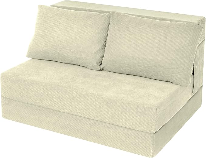 Sofa Bed Foldable Mattress ，Folding Sleeper Sofa Chair Bed Floor Mattress with Pillow for Living Room Home Office (Off White- Corduroy, Twin)