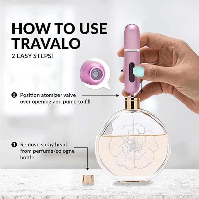 LUX Perfume Atomizer - Leak-Proof and TSA Approved for Air Travel - Reusable Airtight Easy Fill Mini Pump Sprayer - Lightweight Portable - Brushed Polished Metal Alloy Outer Shell - Black