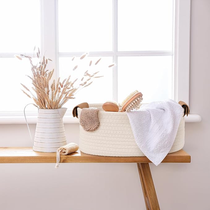 Storage Basket Set of 5 - Cotton Rope Organizer Bins for Home, Nursery & Bedroom