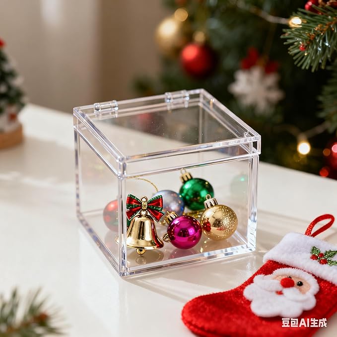 Small Acrylic Box Clear Hinge Lid Display Box with Lid Multipurpose Storage Contanier for Keepsakes, Jewelry, Trinkets