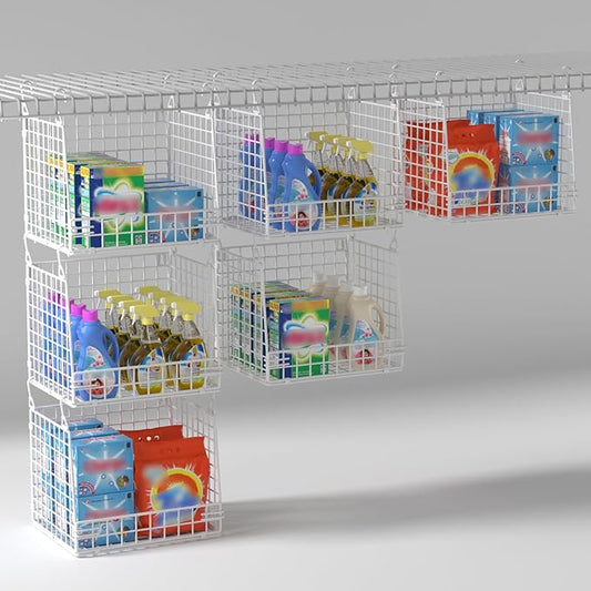 3 Pack Laundry Room Organization and Storage, Hanging Wire Basket for Laundry Closet Wire Shelves, Laundry Closet Organizers and Storage Basket, Heightened Version