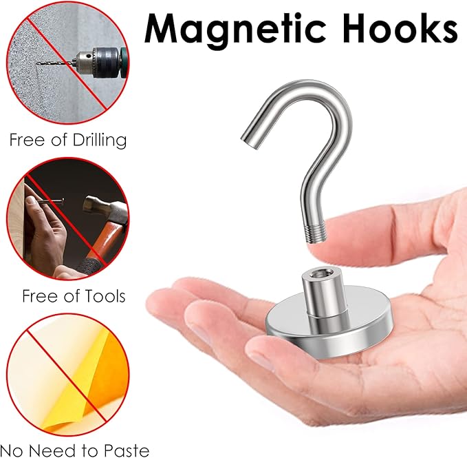 Magnetic Hooks Heavy Duty, 110 lbs Strong Hooks for Hanging, Magnet with Hook for Cruise, Grill, Fridge, Pack of 8