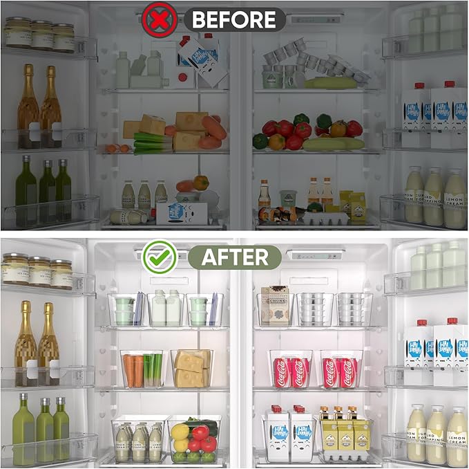 BALEINE Clear Plastic Storage Bins, Pantry Organization, BPA Free Stackable Refrigerator Organizers and Storage with Handles for Kitchen Fridge Cabinet Bathroom (6PK, 10.5x6x5)