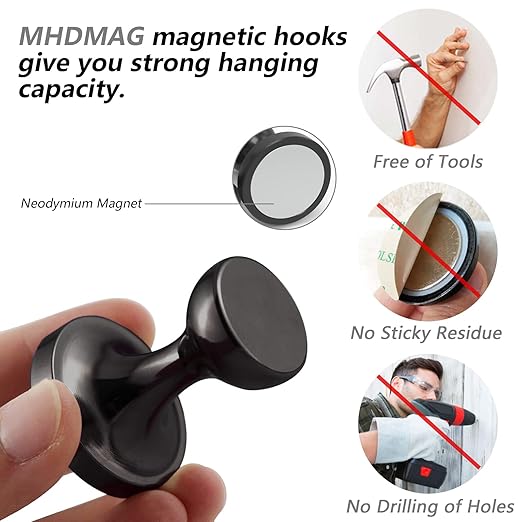 Coat Magnetic Hooks Heavy Duty Magnet Hanger, Magnet Hooks with Rare Earth Neodymium for Home, Office, Bags, Workplace or Traveling. Pack of 8(D36 Black-8)
